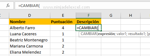 Función CAMBIAR en Excel