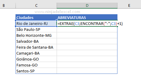 Función ENCONTRAR en Excel en la practica