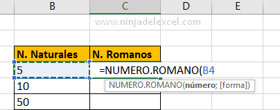 Buscar Función NUMERO.ROMANO en Excel