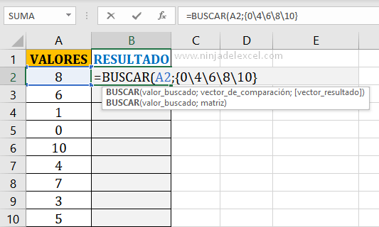 Buscar Función SI por la Función BUSCAR en Excel