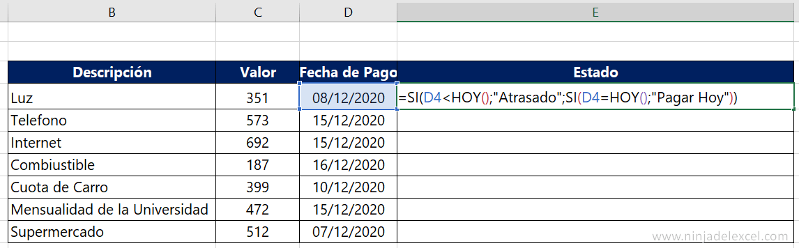 Buscar Función SI con Fecha en Excel