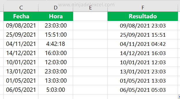 Buscar como combinar Fecha y Hora en Excel 