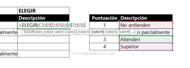 Como hacer la Función Elegir en Excel