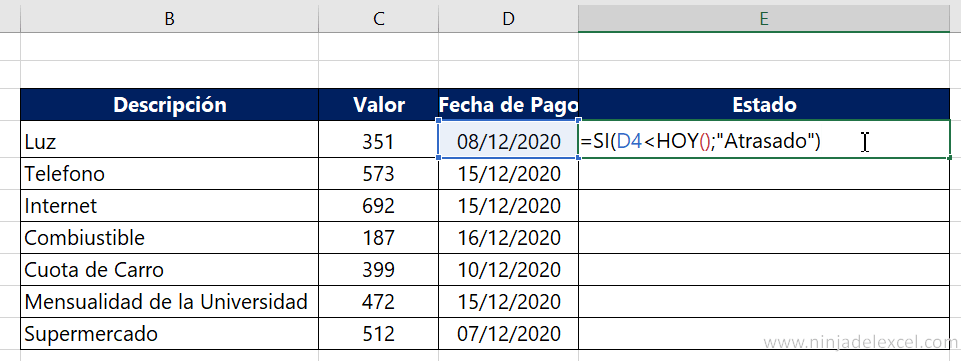 Función SI con Fecha en Excel
