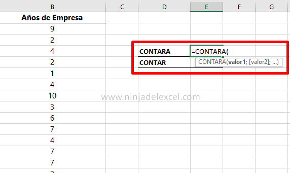 Funciones CONTARA y CONTAR en Excel