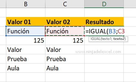 Paso a paso Función IGUAL en Excel