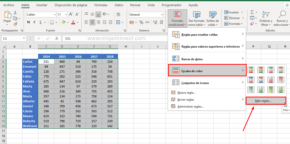 mapa de calor en Excel tutorial