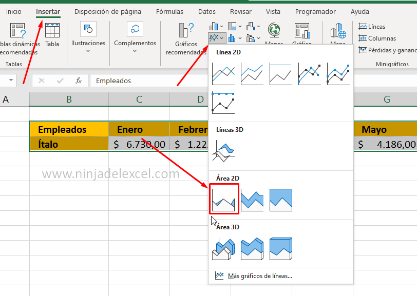Aprenda hacer Gráfico de Área en Excel