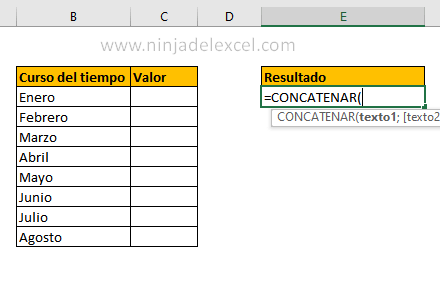 Aprendindo Función CONCATENAR en Excel
