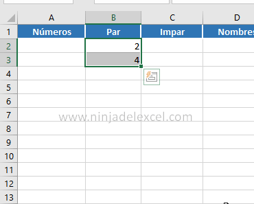Autorrelleno en Excel para números pares