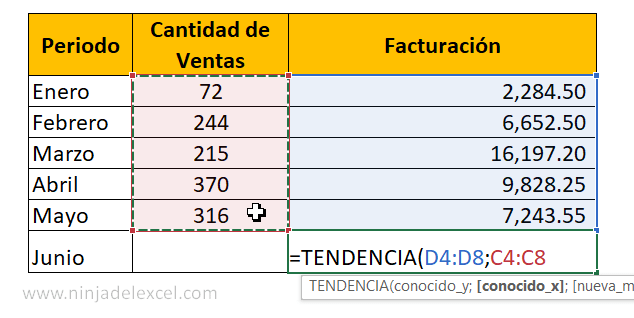 Buscar Función de TENDENCIA en Excel