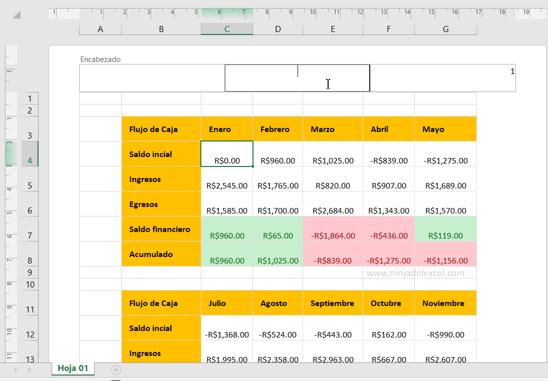 Encabezado en Excel paso a paso