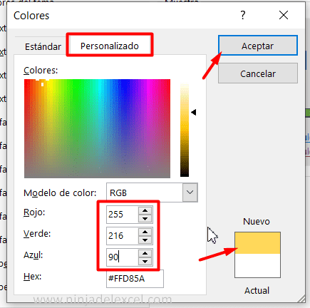 Usando Paleta de Colores en Excel