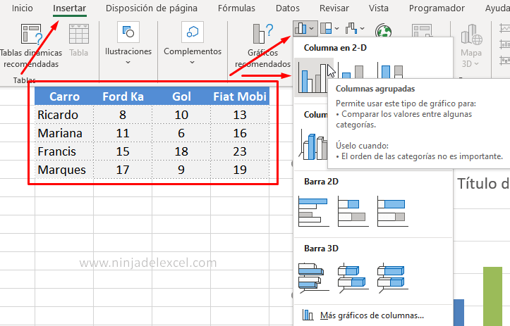 Cambiar el eje del gráfico en Excel