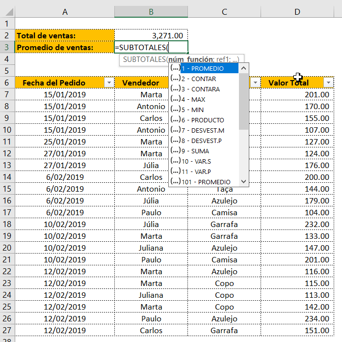 Función SUBTOTALES en Excel Tutorial
