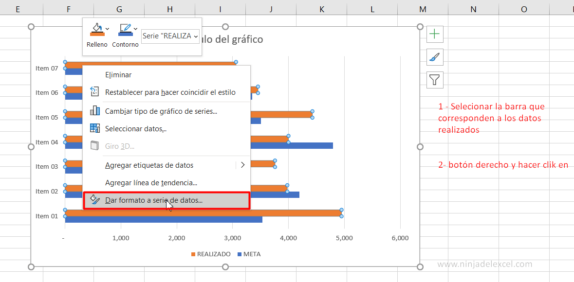 Gráfico Meta vs Realizado en Excel paso a paso