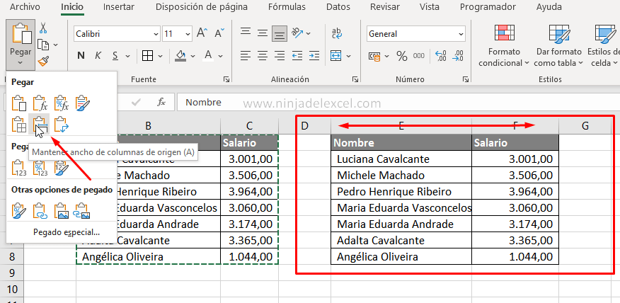 Sepa como hay Diferentes formas de pegar en Excel