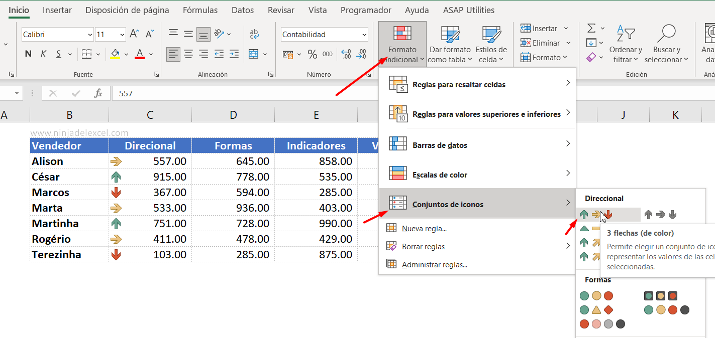 Formato Condicional Usando el Conjunto de Iconos en Excel paso a paso