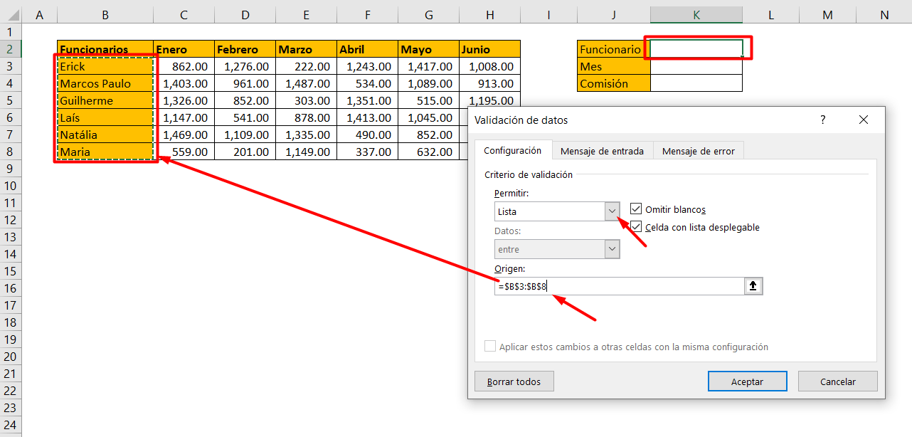 Función COINCIDIR con DESREF en Excel