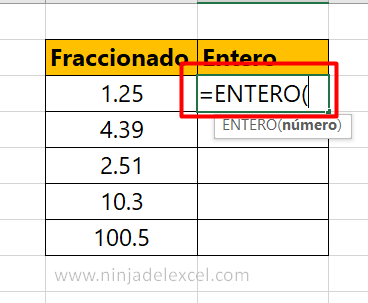Función ENTERO en Excel paso a paso