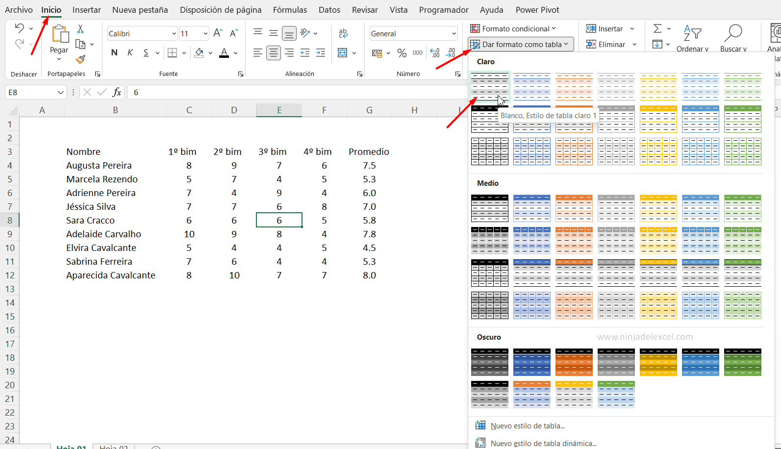 Formatear Hoja de Cálculo como Tabla en Excel