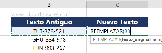 Función REEMPLAZAR en Excel. paso a paso