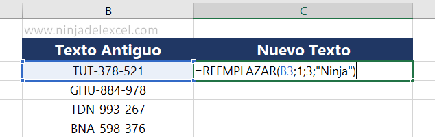 Función REEMPLAZAR en Excel. tutorial