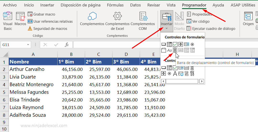 Gráfico de Barra de Desplazamiento en Excel