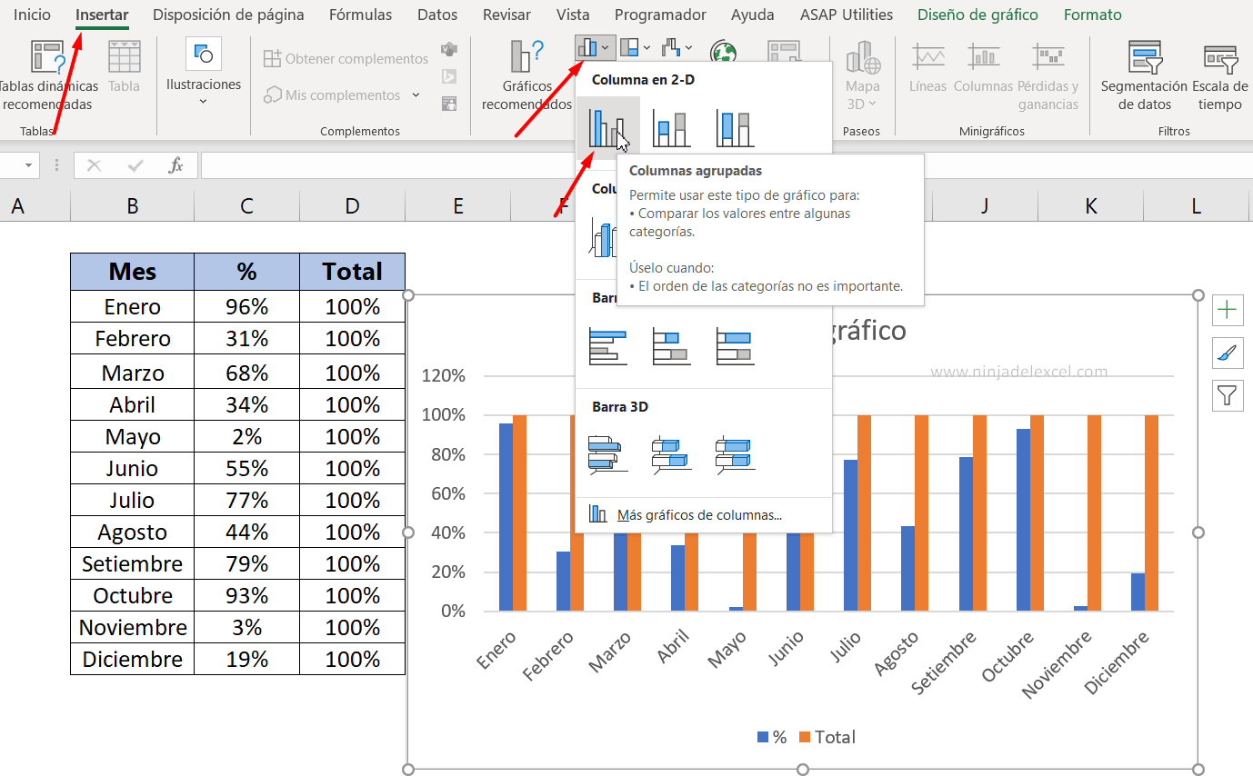 Gráfico de Columna con Destaque en Excel paso a paso
