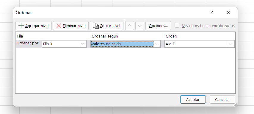 Ordenar Filas en Excel