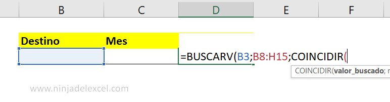 hacer BUSCARV con COINCIDIR en Excel