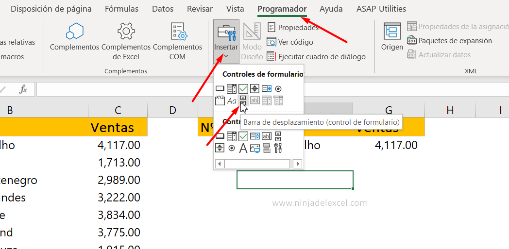 hacer Barra de Desplazamiento en Excel