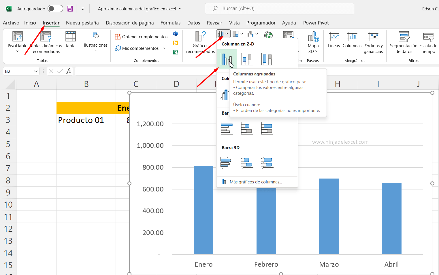 Aproximar columnas de graficos en Excel