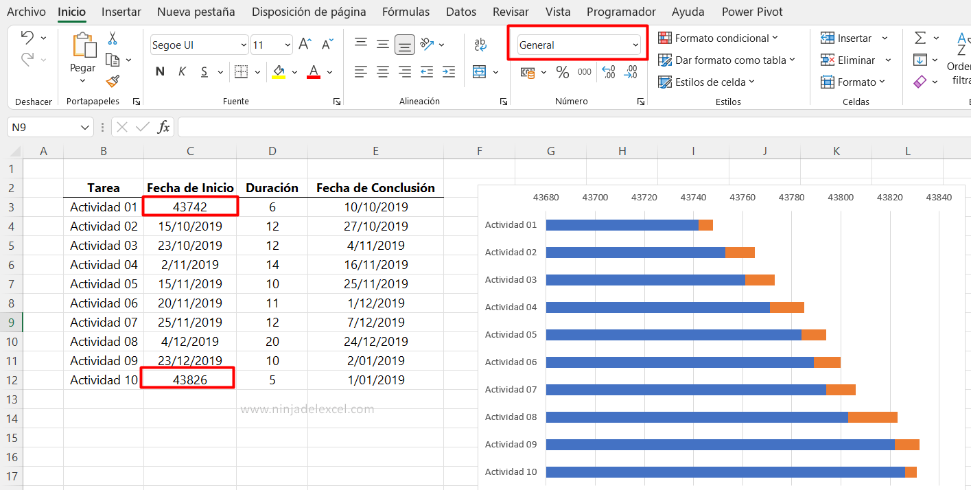 Buscar Diagrama de Gantt en Excel