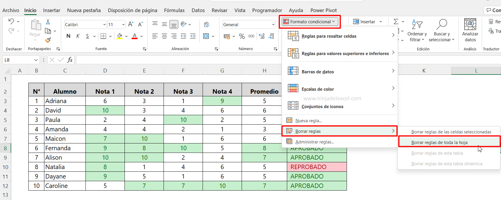 Como Borrar el Formato Condicional en Excel