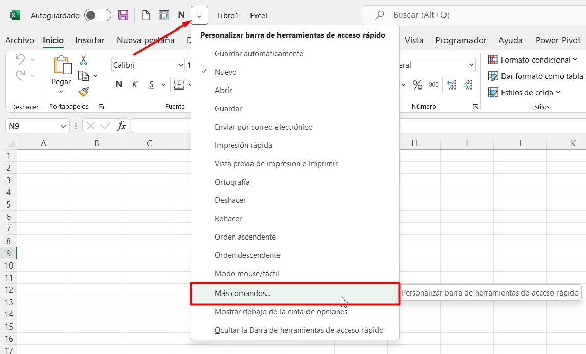 Configurar la Barra de Acceso Rápido en Excel