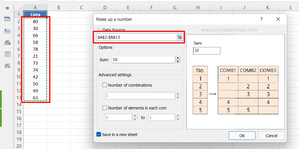 Cuál fue la Combinación de la Suma en Excel