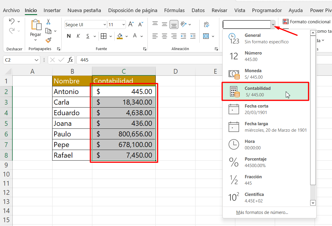 Diferencia entre Moneda y Contabilidad en Excel