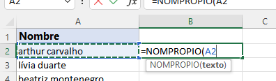 Función NOMPROPIO en Excel