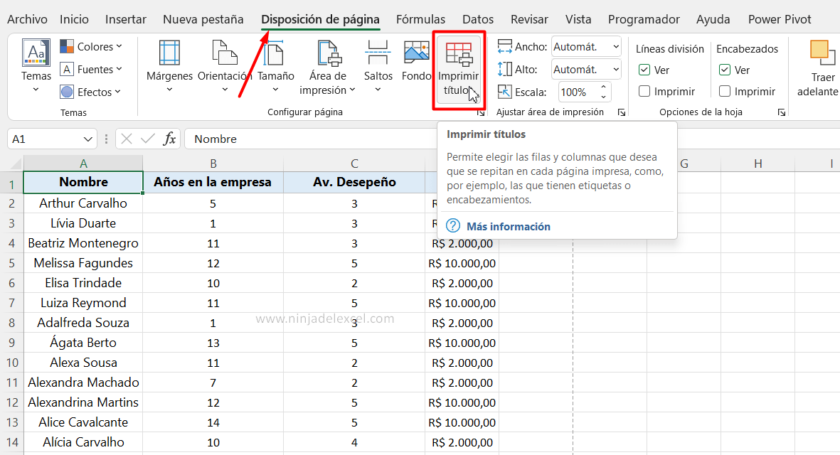 como hacer Encabezado en Excel
