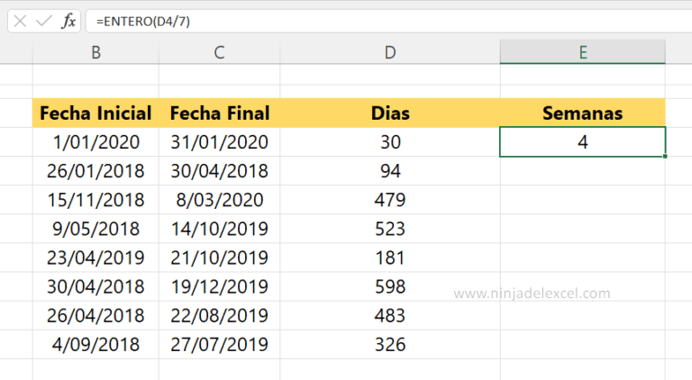 Como Calcular Semanas en Excel - Ninja del Excel