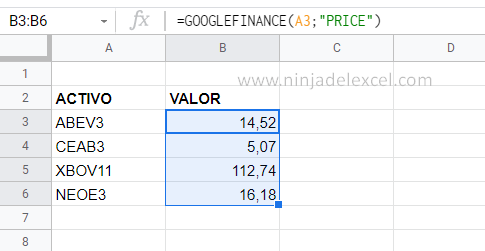 Cotización de la Bolsa de Valores en Google Sheets tutoriales