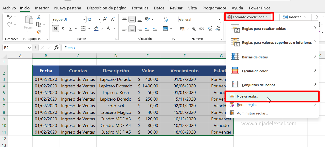 Formato Condicional de la Línea en Excel