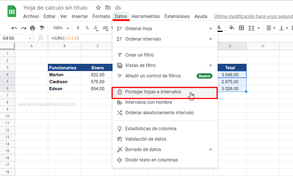 Proteger Celdas en Google Sheets