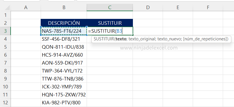 Función SUSTITUIR ANIDADA en Excel paso a paso