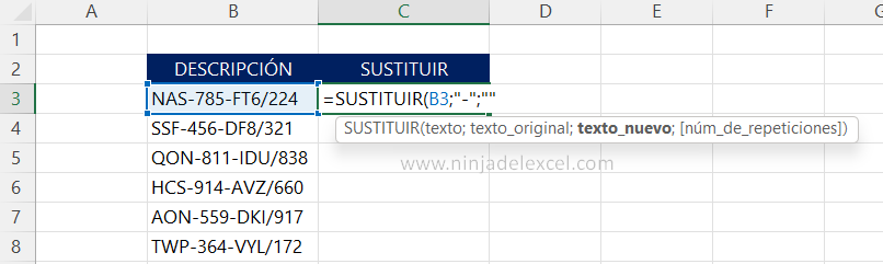 Usar Función SUSTITUIR ANIDADA en Excel