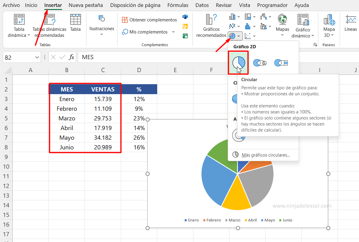 Valor y Porcentaje en la misma Etiqueta de Datos en Excel en la practica