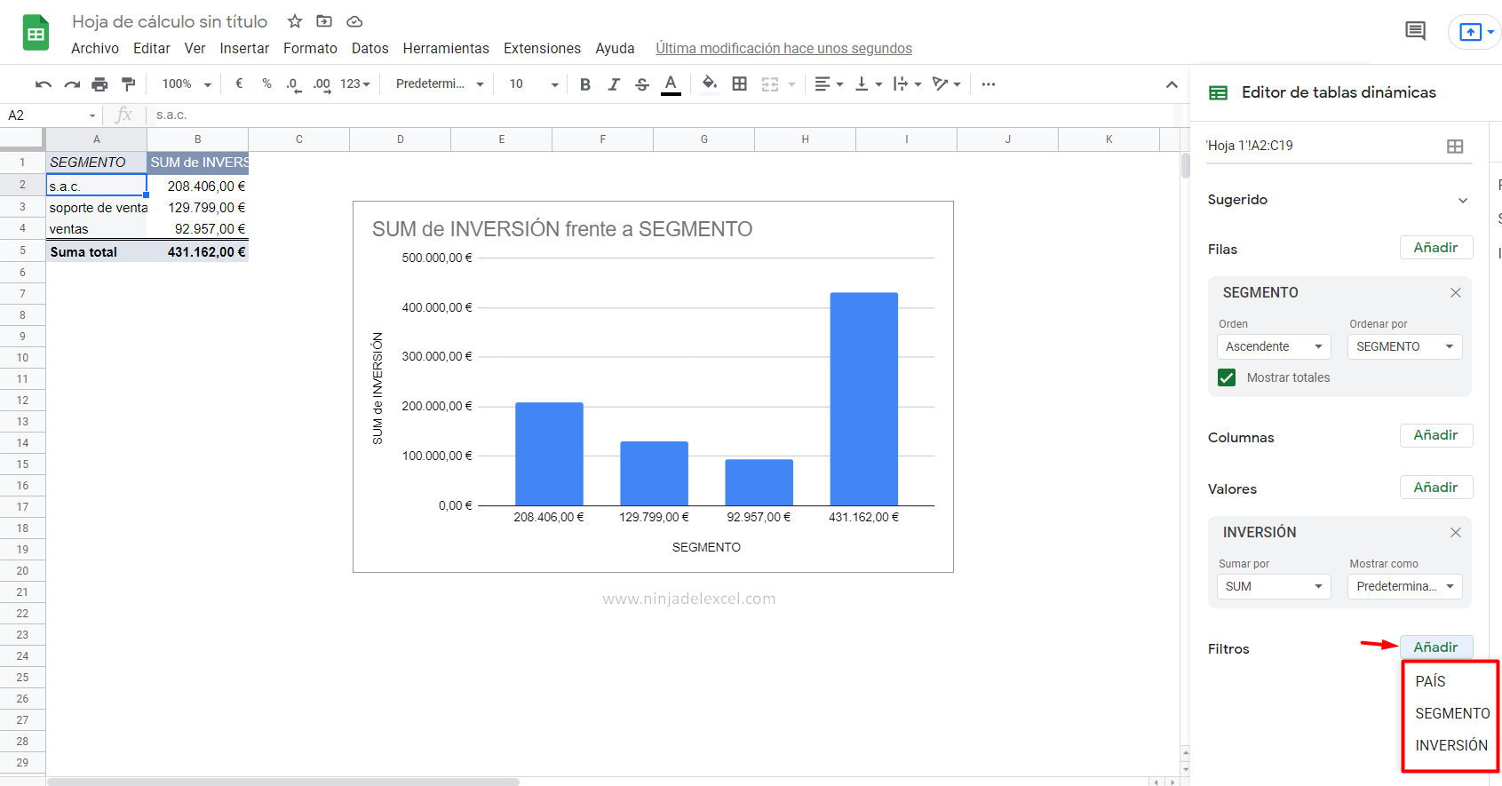 aprenda a Filtrar Datos Gráficos en Google Sheets