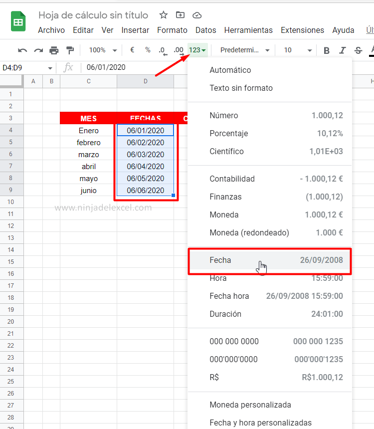 Como Formatear Números en una Hoja en Google Sheets