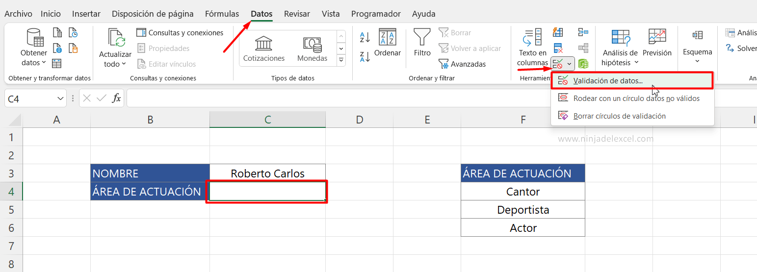 Crear Menú desplegable en Excel
